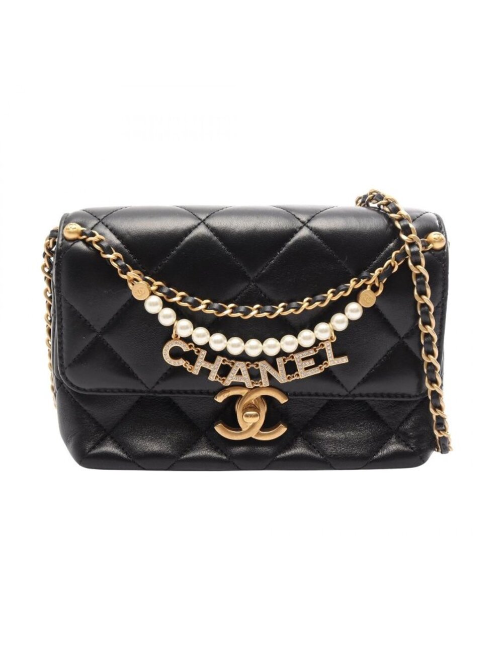 Chanel Shoulder Bag Quilted Mini Flap Black Lambskin